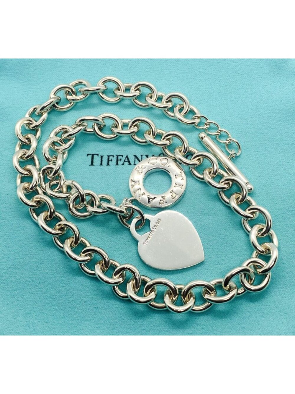 Tiffany & Co Sterling Silver Toggle Heart Tag Blank Heart Necklace 16.5"